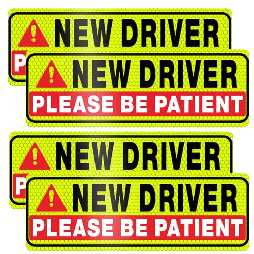 Image of New Driver Magnet for Car - Student Driver Magnet for car Safety Warning Please Be Patient Student Driver Magnet Reusable Movable Reflective Magnetic Black & Red for Car Bumper 4 Pcs