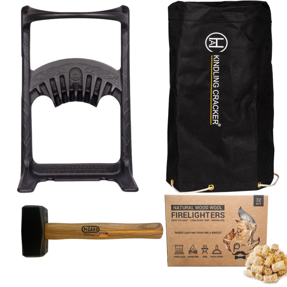 Fandango Kindling Cracker King Premium Bundle - fendeur de buche Manuel sécurisé avec Masse, Housse et Allume-feu - Log Splitter Robuste pour Bois de Chauffage, cheminée, Barbecue, Four à Pizza