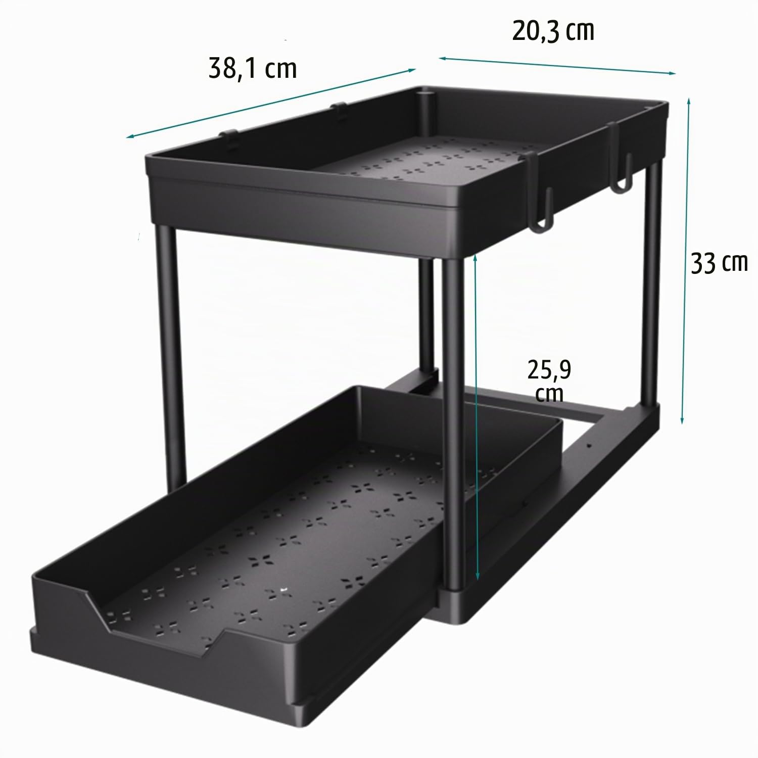DEKAVA Organizador Bajo Fregadero Deslizable 2 Niveles, Estante del organizador de la cocina de gran capacidad, almacenamiento deslizante bajo la cocina, baño, fregadero doméstico, negro