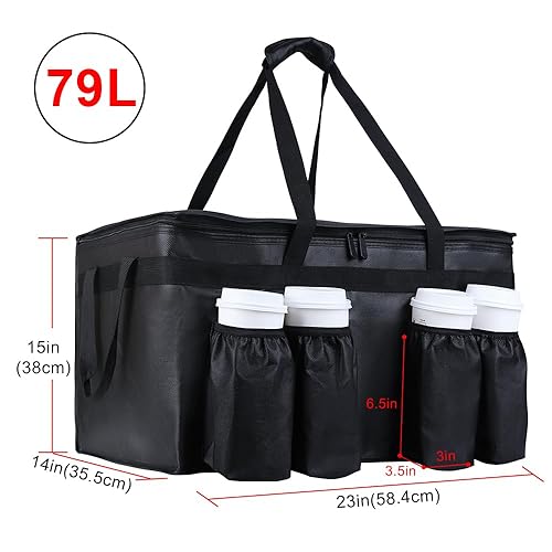 Miniatura 2 de CIVJET Bolsa aislada para entrega de alimentos con soporte para 4 tazas, bolsas de comestibles con aislamiento XXXL con cierre superior, bolsas