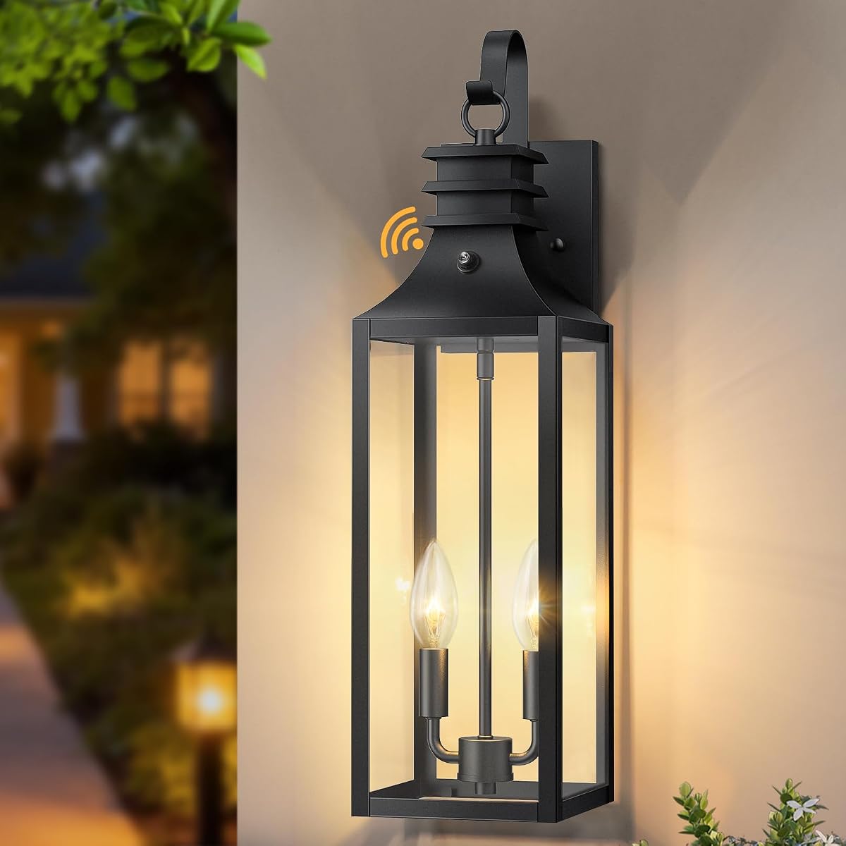 Luces exteriores de 2 luces de atardecer a amanecer, luces exteriores extra grandes para casa | Lámpara de pared de aluminio antioxidante impermeable de 22 pulgadas, accesorios de iluminación Exterior, 1 paquete de decoración de puerta delantera para porche, jardín