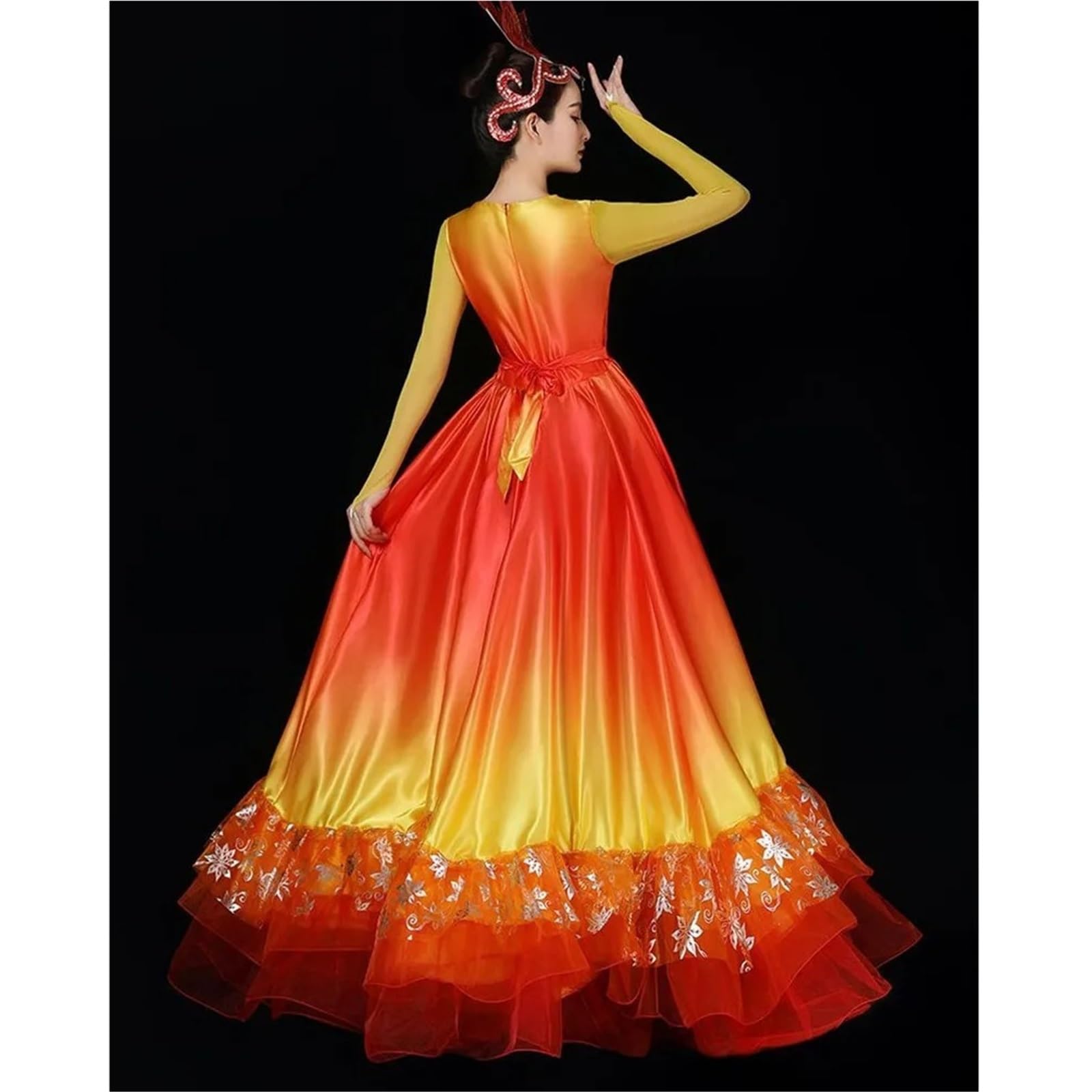 Vestido de baile swing 360 grados for mujer, vestido satén, largo grande for para Bailar Flamenco