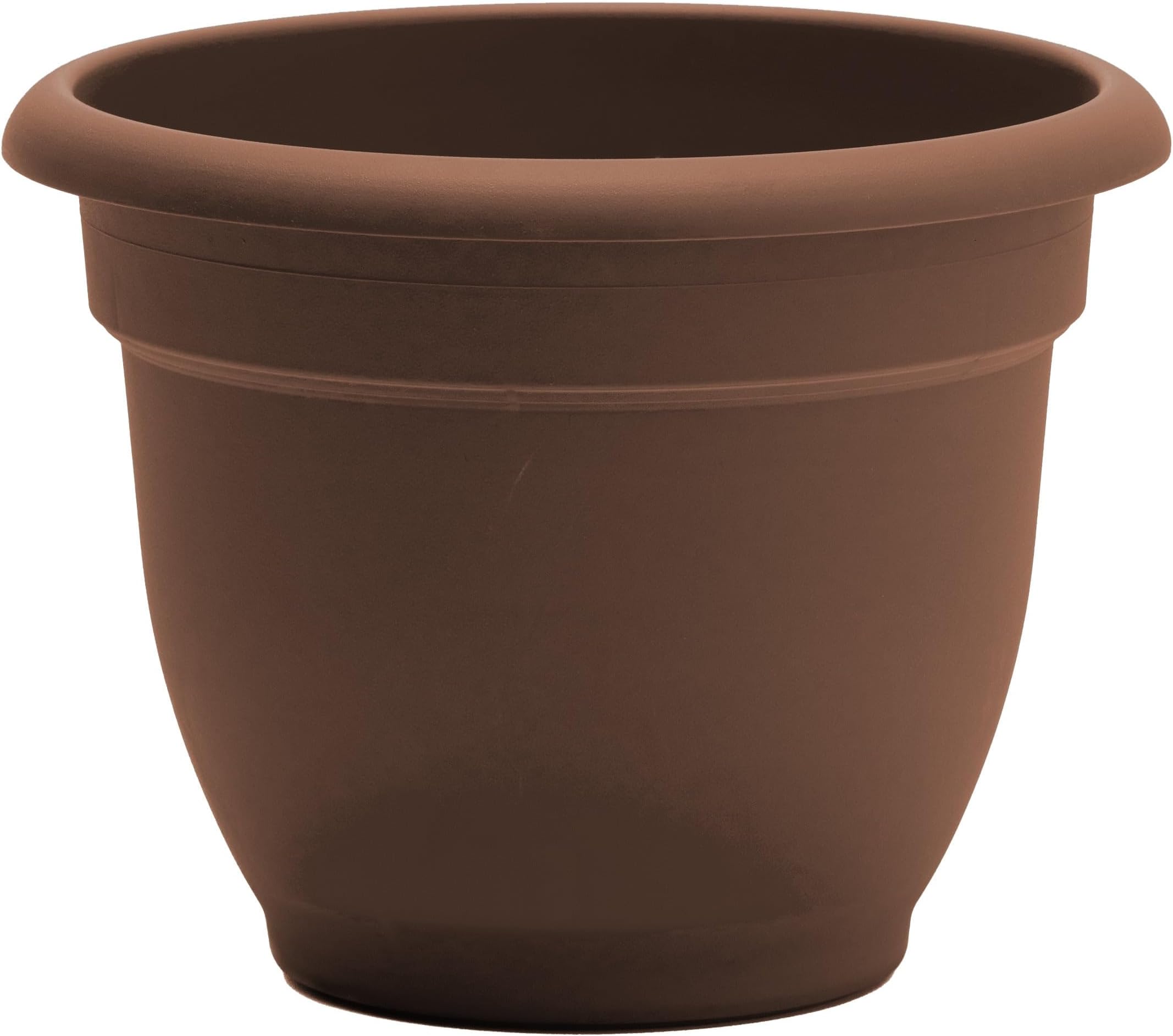 Ariana Self Watering Planter: 12" - Chocolate - Durable Resin Pot, for Indoor and Outdoor Use, Self Watering Disk Included, Gardening, 3 Gallon Capacity