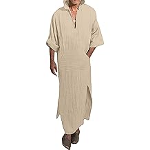 Men's Long Sleeve Kaftan Side Split Long Gown Thobe Hooded Men Caftan