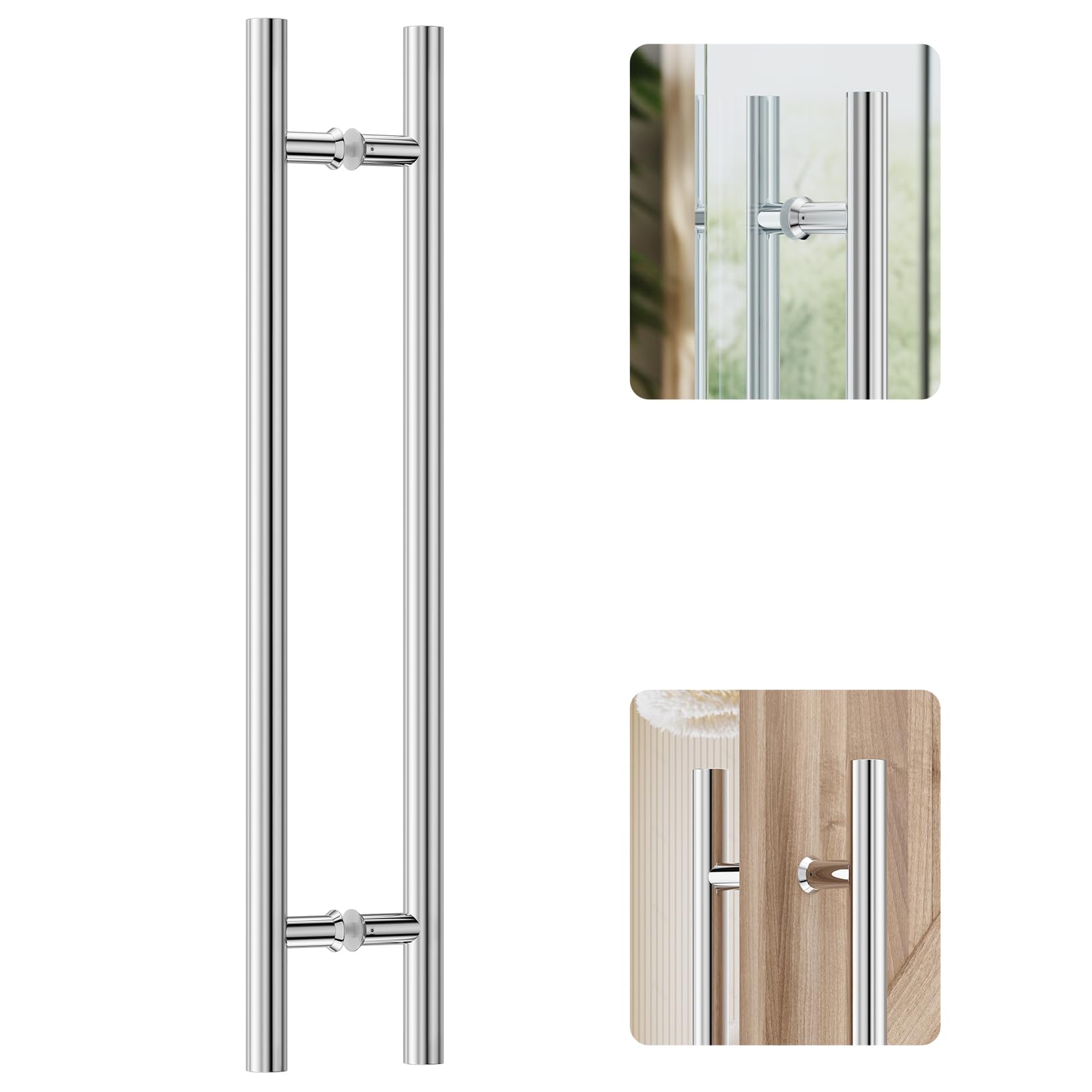 Ranbo Manija de puerta estilo escalera de 32 pulgadas, de atrás a atrás, 600 mm CTC, acero inoxidable 304, para puerta de entrada comercial de ducha de madera frontal de granero, cromo pulido