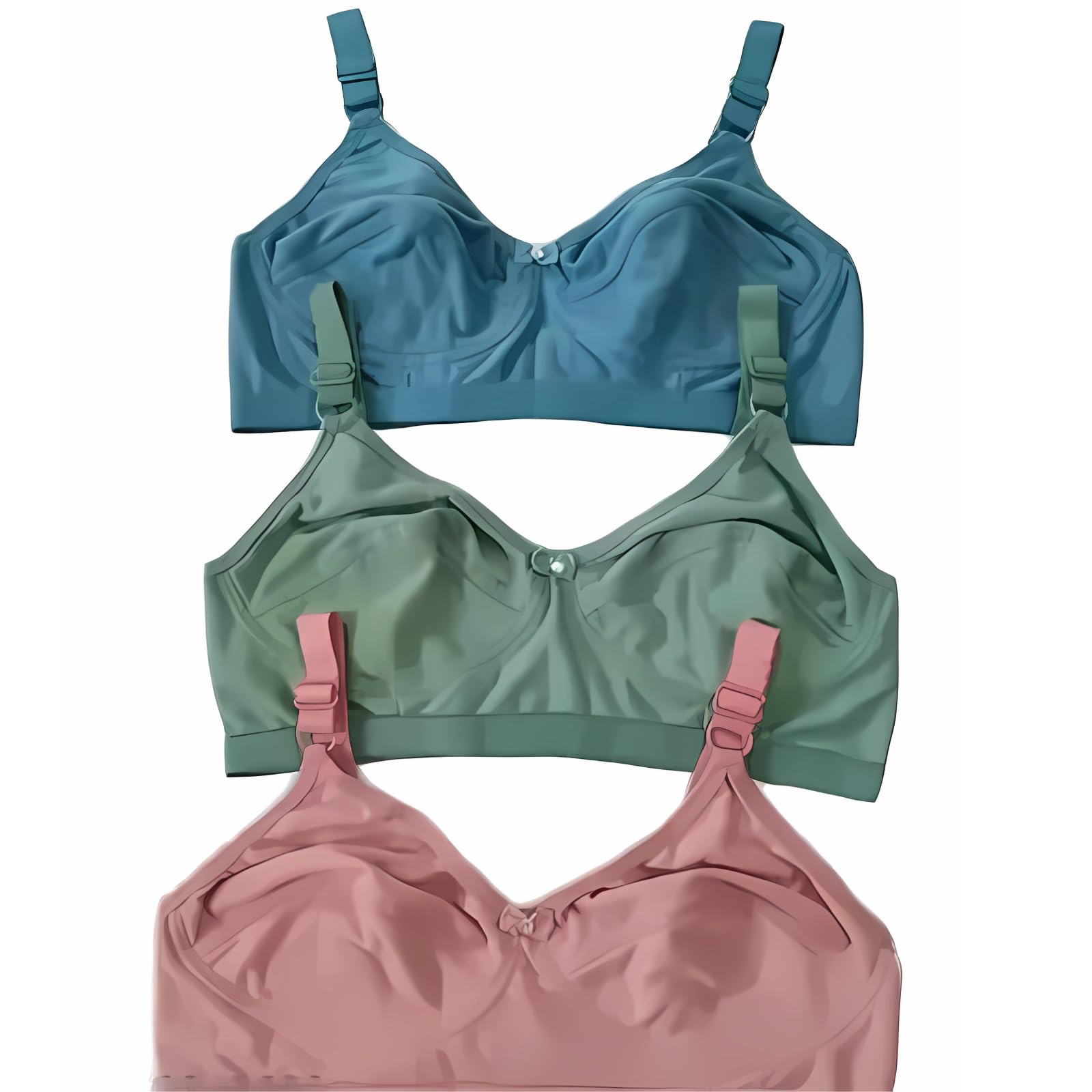 Women's Pink Green Blue Cotton Full Coverage Non-Padded Heavy Bust Seamless Wirefree T-Shirt Bra Combo (1015_Pink Green Blue_Bra_36)-picture-27