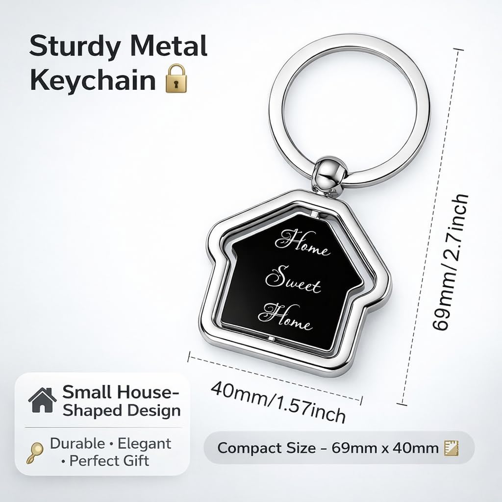 Giftana Home Sweet Home Keychain for Men and Women, House Shape Rotating Key chain, New House Keyring Housewarming Gifts Key Chain Real Estate Gifts Buying and Selling Keychain (Pack of 1)
