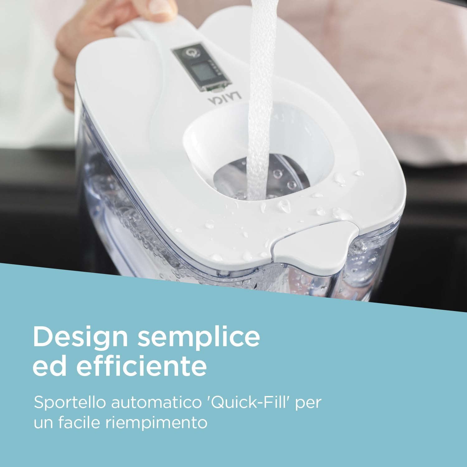 Laica Caraffa Filtrante BIG Milano - Bianca - 3,7L - con 1 Filtro bi-flux, Preserva i sali minerali e Riduce le sostanze indesiderate - Capacità XXL - Timer digitale - Sicurezza Made in Italy