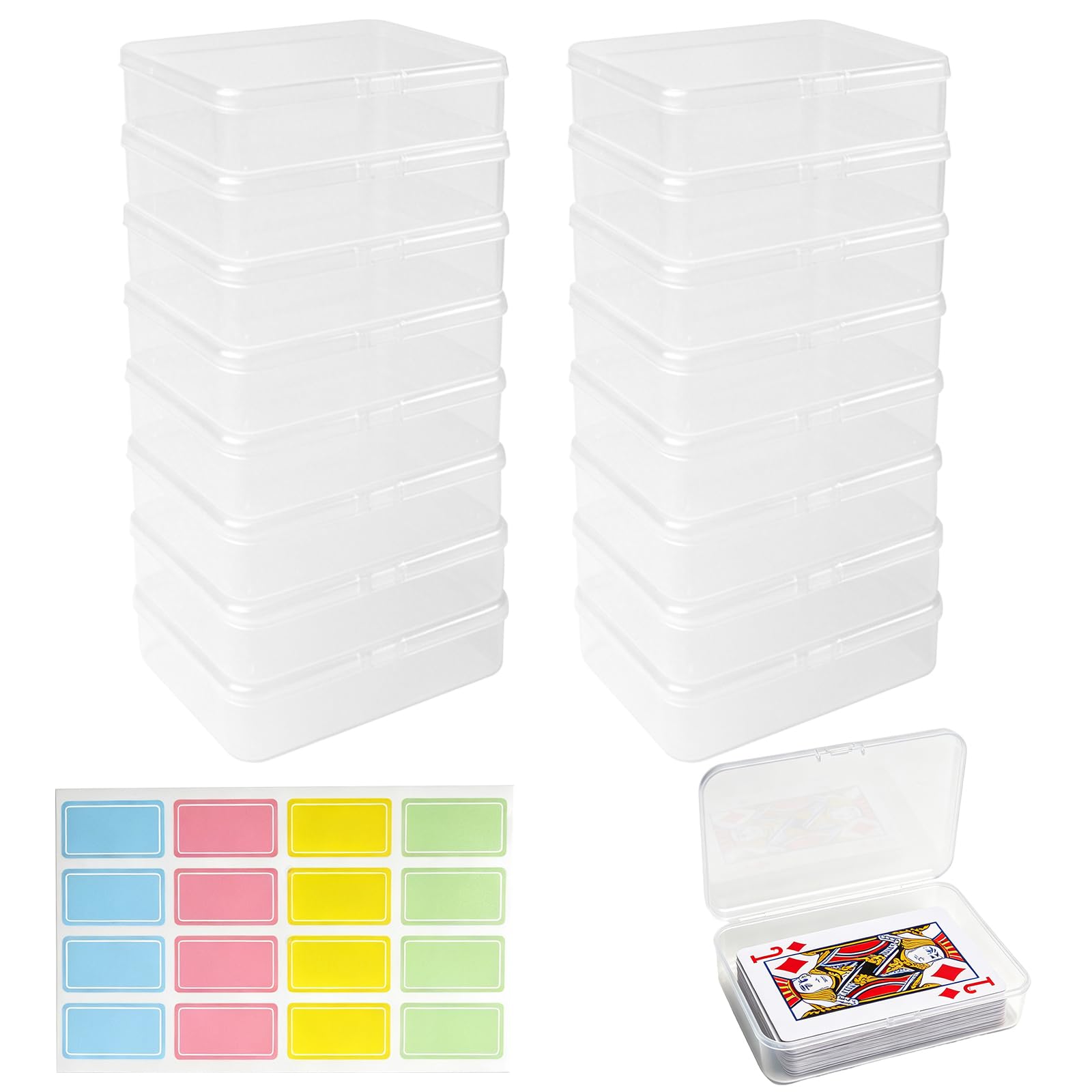 Dianfen 16Pcs Playing Card Case Set - Trading Card Storage Box, Portable Empty Playing Card Box with 16 Color Labels for Game, Business, Bank, Trading Cards & Mini Accessories (10.5x7.5x2.5cm)