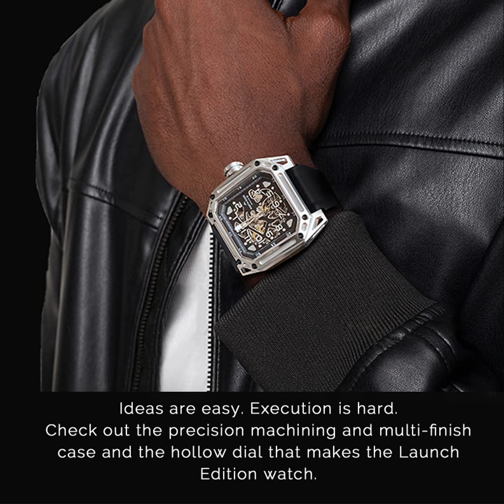 Reloj Transparente mecánico para Hombres Reloj mecánico automático analógico 100m Reloj Hueco de Lujo de Acero Inoxidable Transparente Impermeable y autoenredado de Lujo