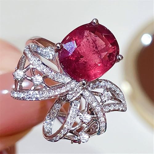 Anillo de plata de ley 925 con diamantes completos y brillantes de oro de 18 quilates, anillos de cóctel de rubí de talla ovalada de 3 quilates, con