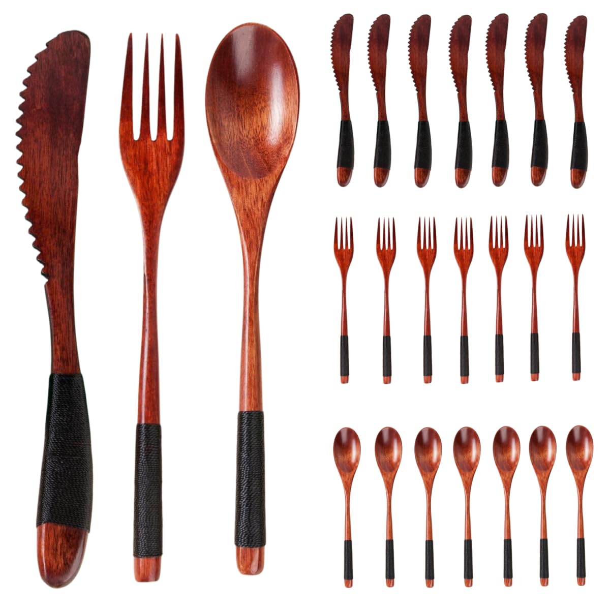 Holzbesteck Set Tragbares Walnussfarbenes Holzbesteckset Für Reisen Camping Und Outdoor Aktivitäten Black Line 8 Teilig