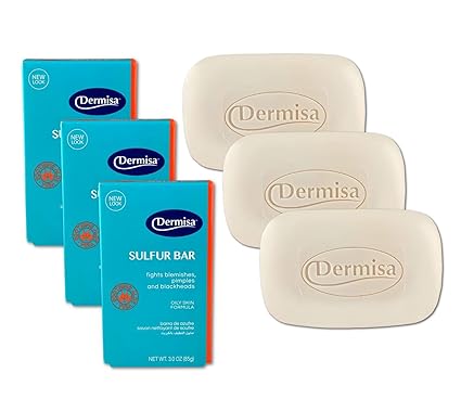 Dermisa Sulfur Bar with Aloe Vera | Helps to Cleanse Oily Acne-Prone Skin and Unclog Pores | Contains Sulfur + Aloe Vera | NO PARABENS, NO ANIMAL TESTING | 3 OZ | Pack of 3 Dermisa Sulfur Bar with Aloe Vera | Helps to Cleanse Oily Acne-Prone Skin and Unclog Pores | Contains Sulfur + Aloe Vera | NO PARABENS, NO ANIMAL TESTING | 3 OZ | Pack of 3