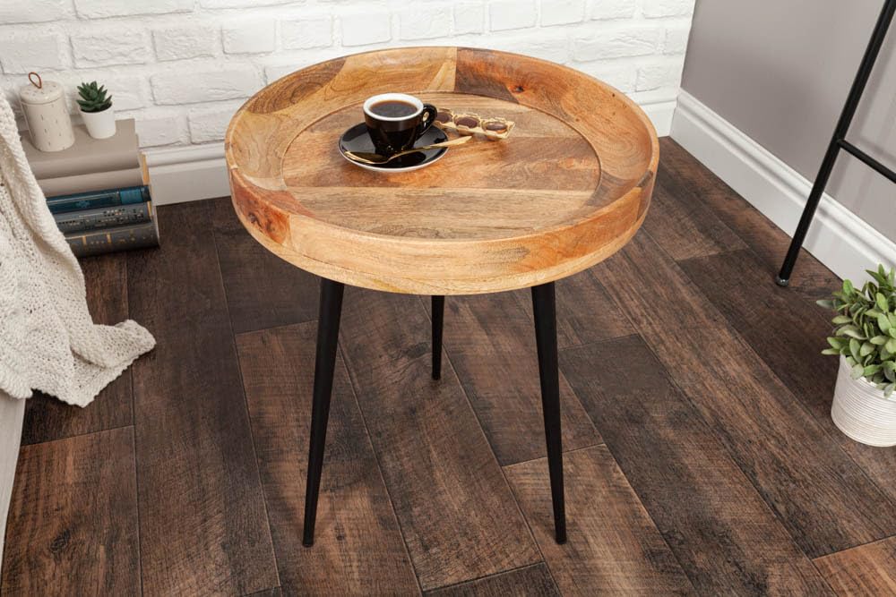 invicta INTERIOR Eleganter Beistelltisch Pure Nature 45cm Mangoholz mit schwarzen Beinen Wohnzimmertisch Tisch