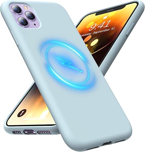 Aulofe Funda de silicona para iPhone 11 Pro Max, compatible con MagSafe forro de microfibra Funda protectora magnética antihuellas para iPhone 11