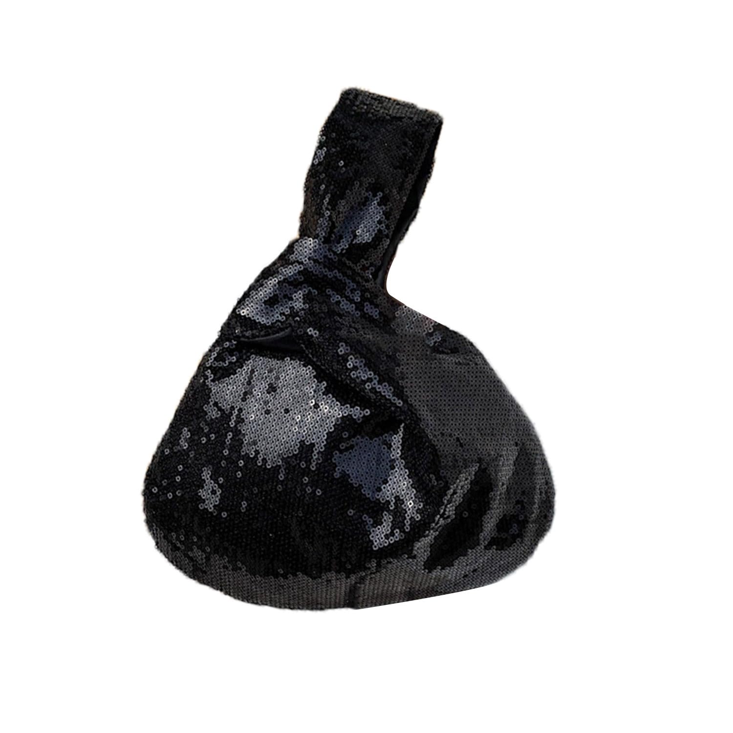 Japanese Pattern Sequin Handbag Black Mini Tote Pouch Yukata Fireworks