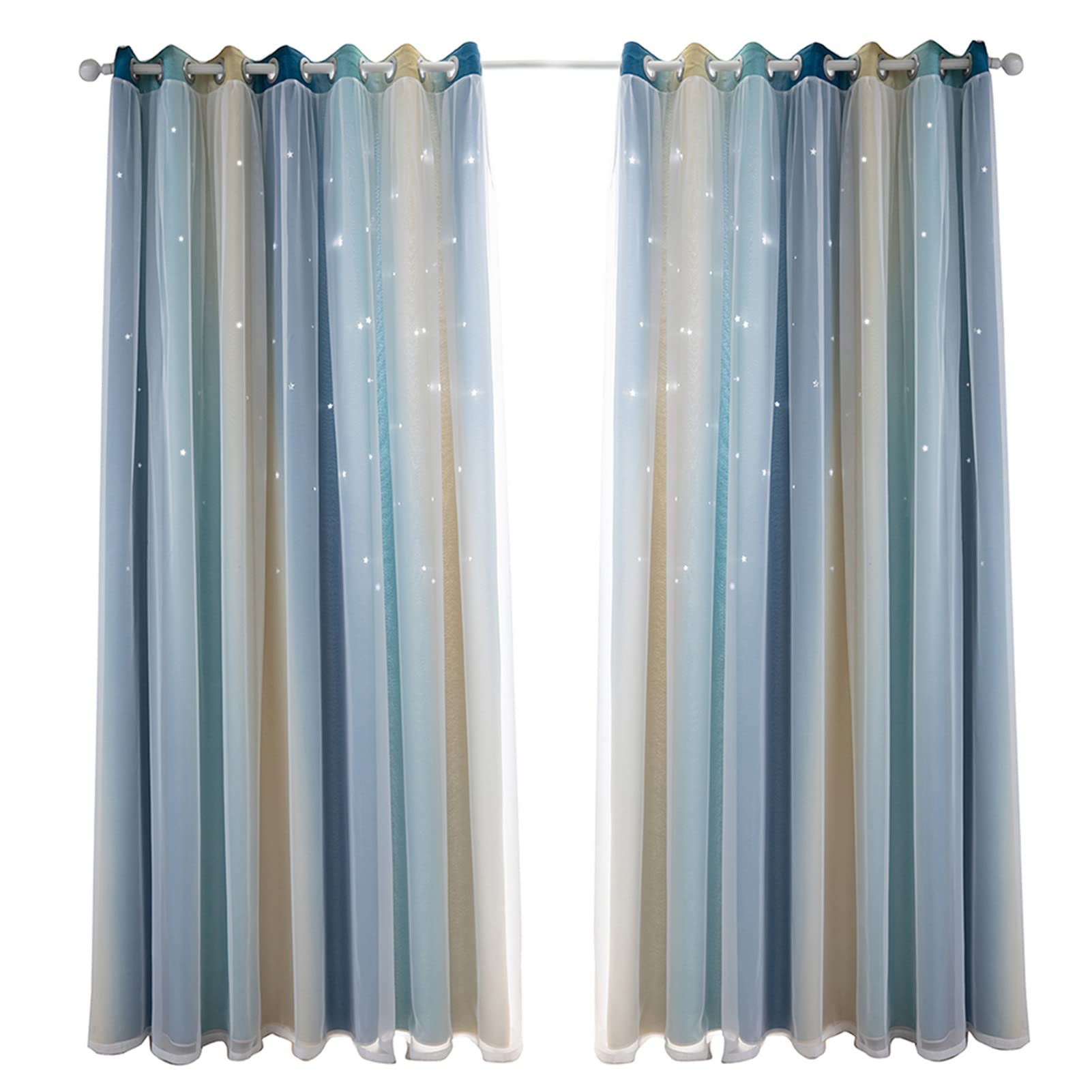 Rideaux occultants design double couche haut de gamme bleu et étoiles