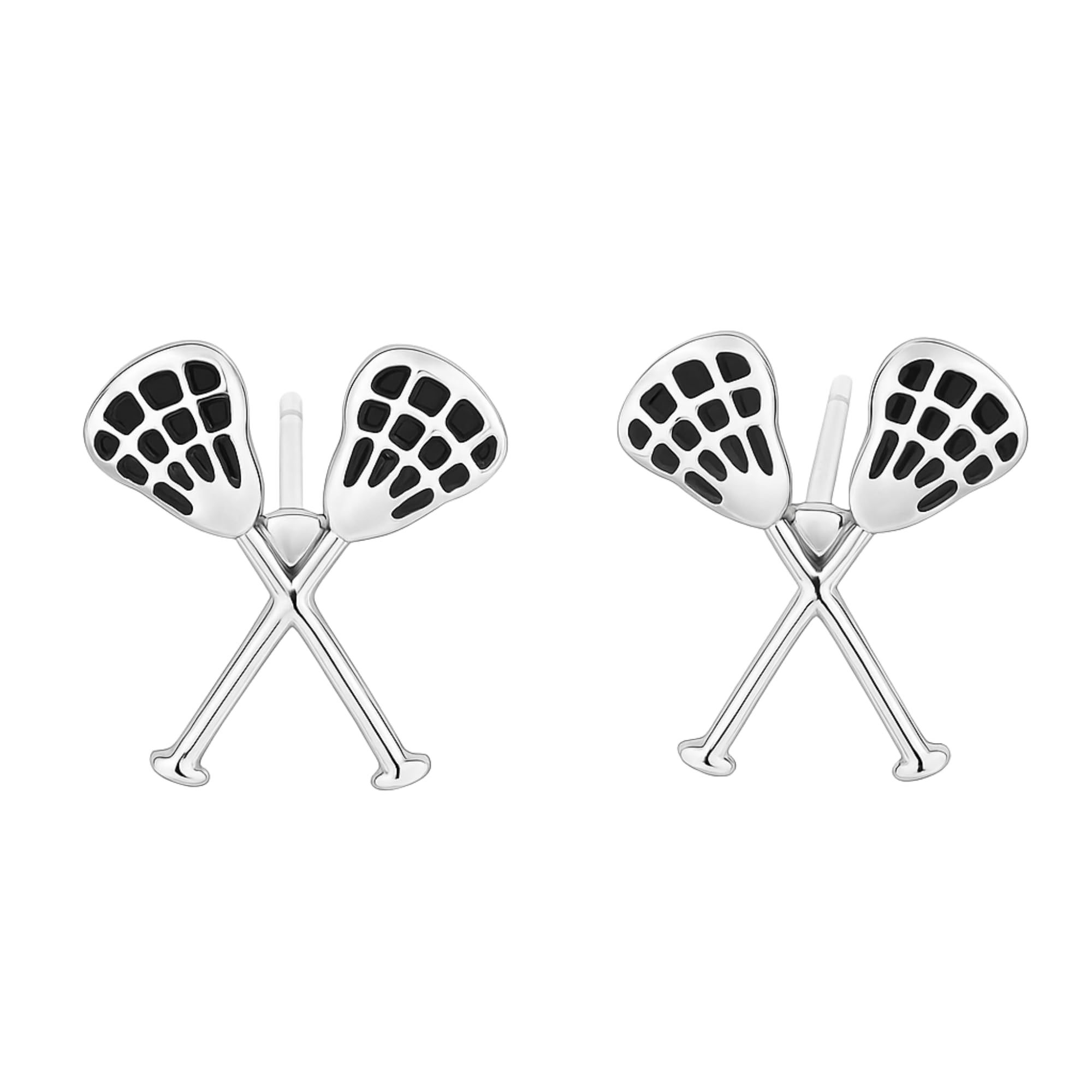 Lacrosse Stick Stud Earrings – Silver Plated Stainless Steel Sports Jewelry for Women – Lightweight Hypoallergenic Accessory – 1/2 Inch Post Backs –