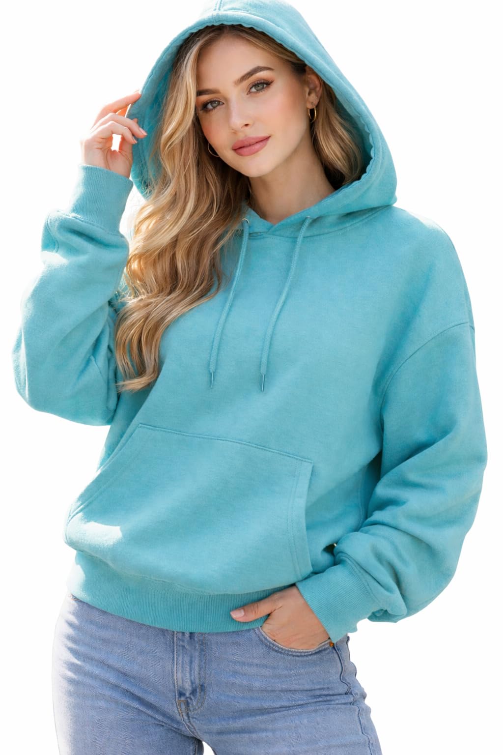 Women’s Solid Blue Hooded Sweatshirt | Full Sleeve Pullover Hoodie | Casual & Winter Wear-image-11