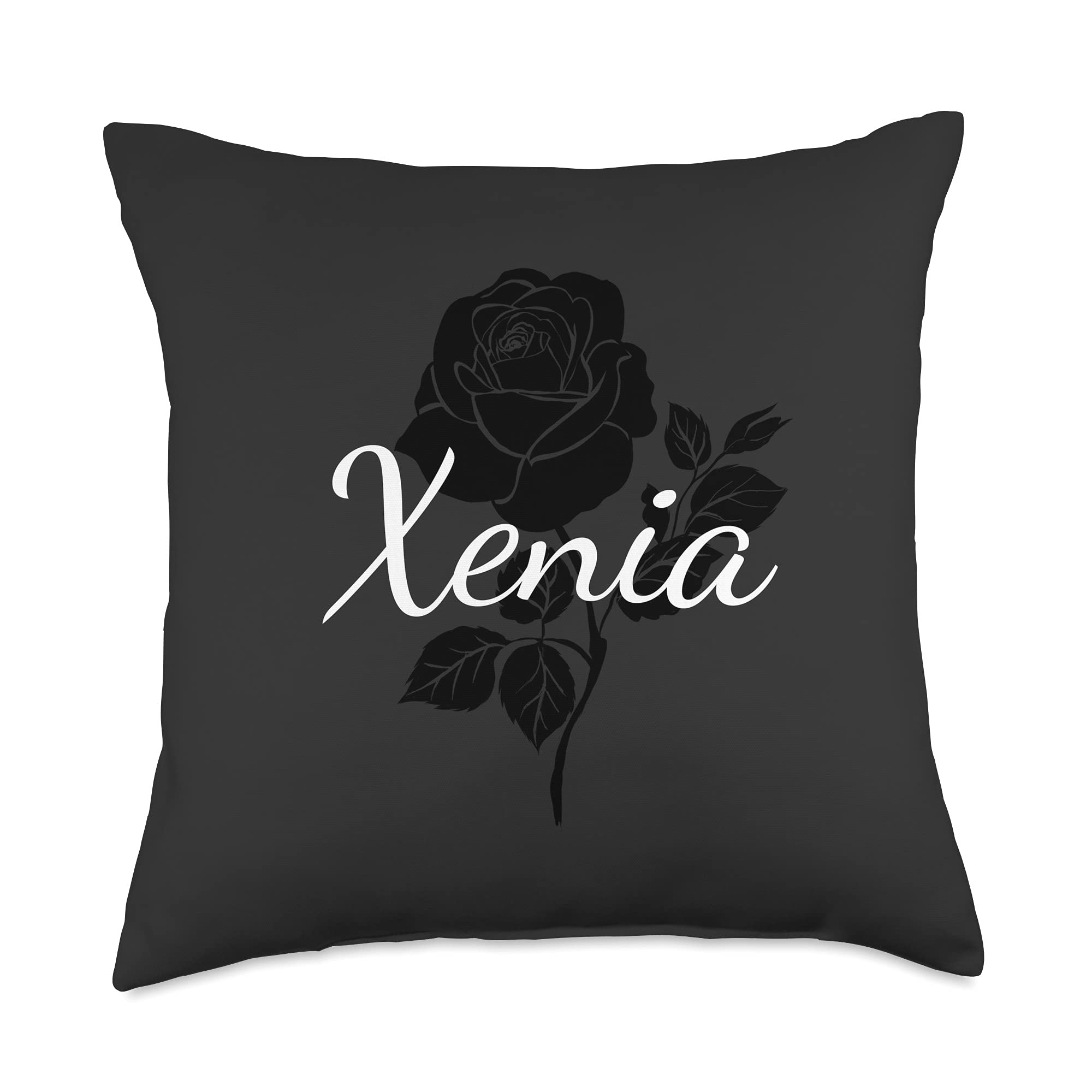 Custom Xenia Gifts & Designs for GirlsXenia-Custom Black Rose Gray Floral Personalized Throw Pillow, 18x18, Multicolor