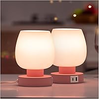 Vista 7 de Lámpara de Mesa de Noche Táctil - Lámpara Pequeña Rosa para Dormitorio con Puertos de Carga USB C+A, Regulable de 3 Niveles, Lámpara de Escritorio