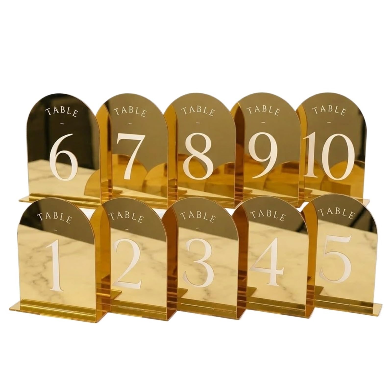 Arche Acrylique Plaque Numéros De Table En Arc Acrylique Doré 1-10 Avec Support, Ensemble De Signes De Numéros De Table De Mariage 10 Pièces(Color2)