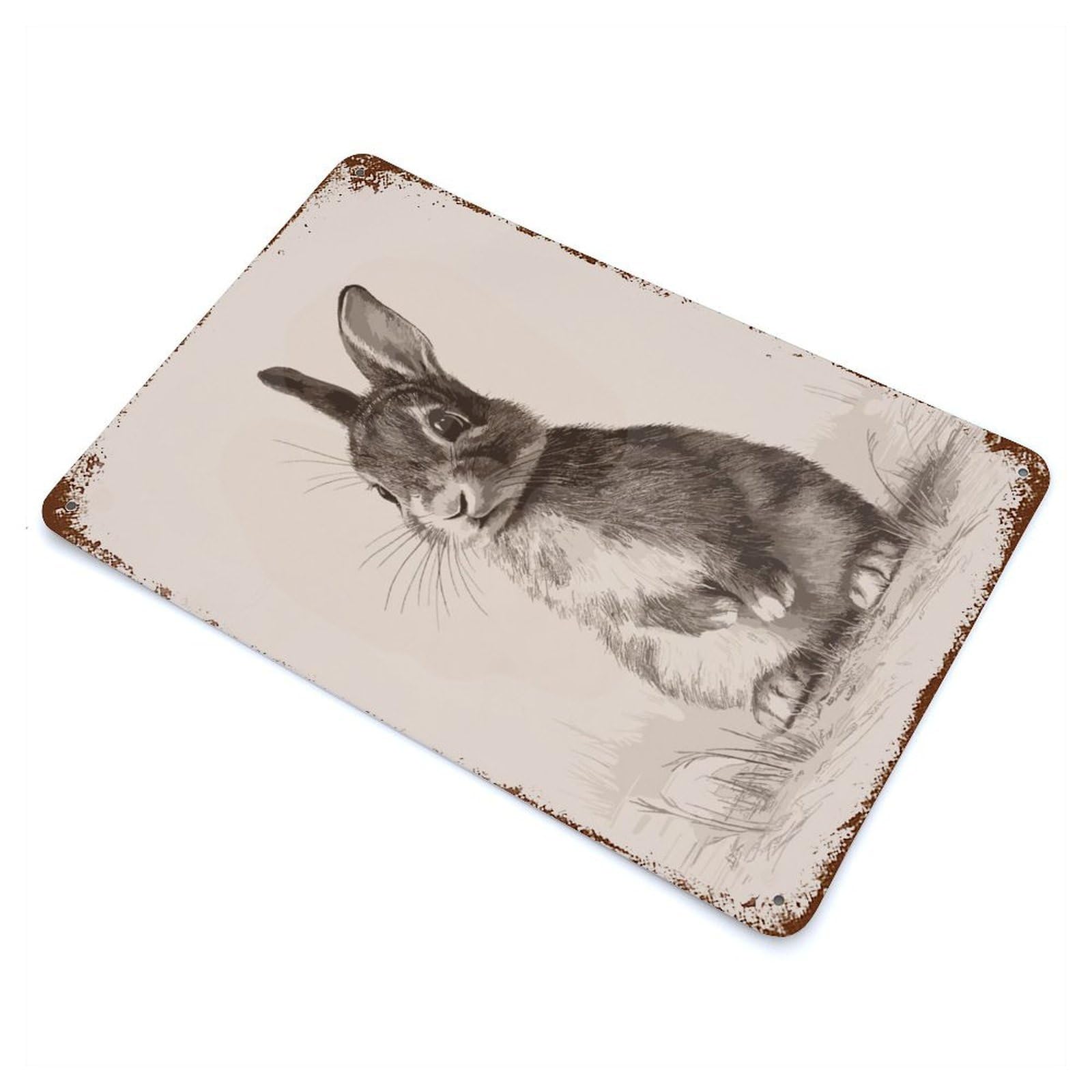 Cute Rabbit Aged Metal Wall Plaque 11.8"x7.9", for Shed, Workshop And Garage Wall Decor, Old School Wall Decor