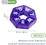 Ezy Dose Weekly (7-Day) Pill Organizer, 7-Sided Medicine Planner, Purple | Compact Daily Round Vitamin & Supplement Medicine Case, Convenient and Easy to Use, Travel-Friendly Container, BPA-Free