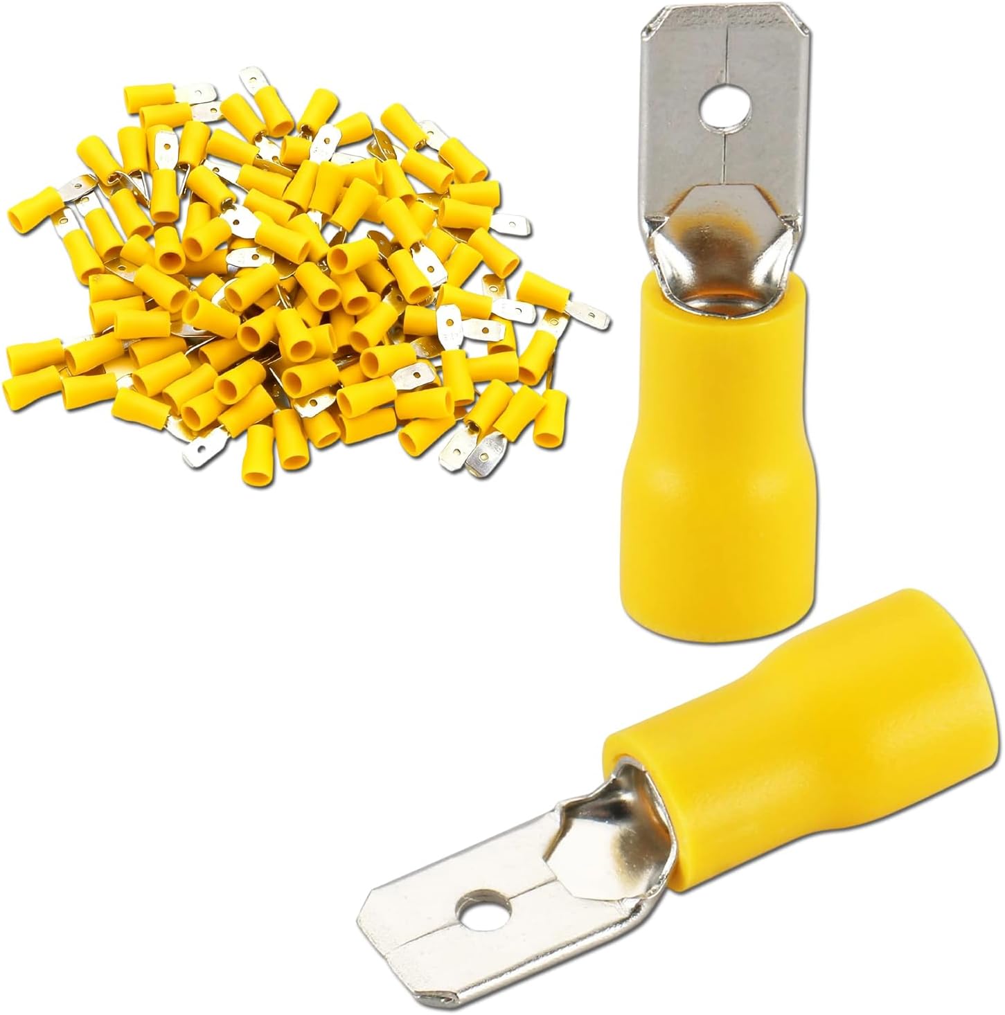 1/4" Male Quick disconnects Vinyl Insulated Spade Wire Connector Electrical Crimp Terminal 12-10 AWG 6.3mm Yellow Pack of 100