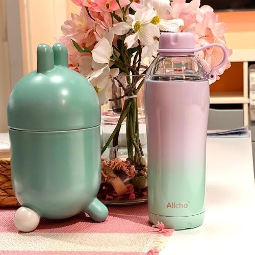 Miniatura 4 de Botella de agua aislada para mujer, botellas de agua de acero inoxidable de 18 onzas, doble pared, 2 tapas (vaso y vaso), hidrata y cafeína, regalos