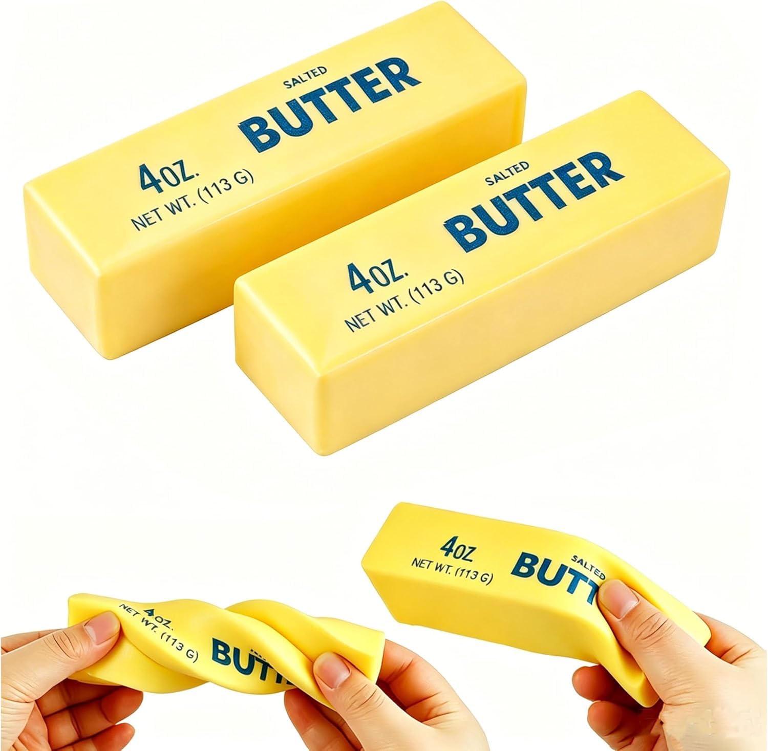 Butter Squishy,Butter Stick Squishy Stress Toy,Cheese Squishys,Salted Butters Design Stress Relief Squishies for Desk,PU Material Anxiety Relief Fidget Toy for Kids Adults Office Home (Yellow,2Pcs)