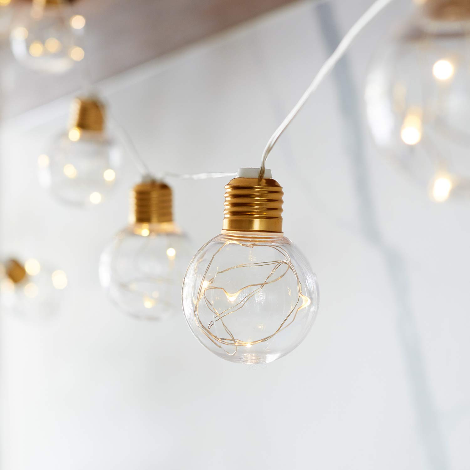 Lights4fun - Catena luminosa con micro filo, luce bianca calda, a batteria, con timer, 2 Stk.