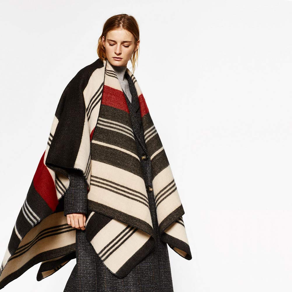 Châle dames rayure couverture et cape d'hiver chaude pour femmes