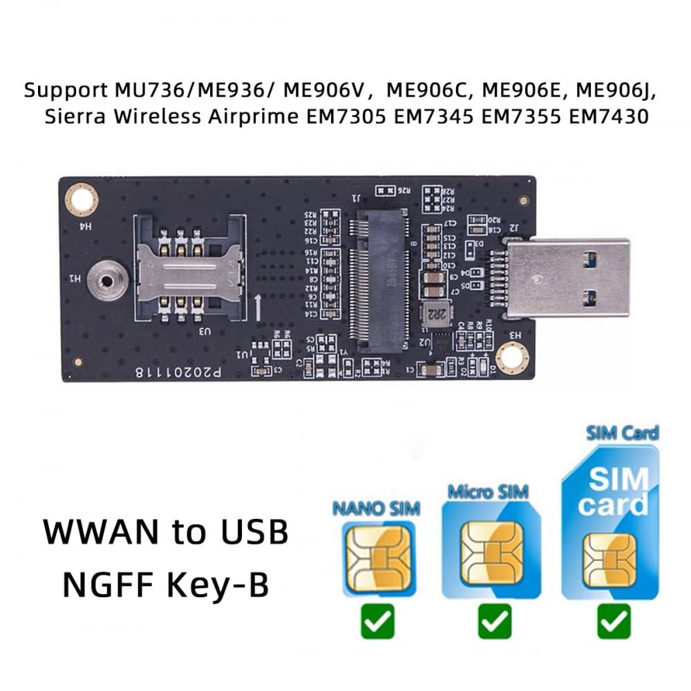 CY Adattatore NGFF M.2 Key-B WWAN a USB 3.0 Adattatore Riser Card con Slot SIM per 3G/4G/5G LTE Wireless Module Modem Card