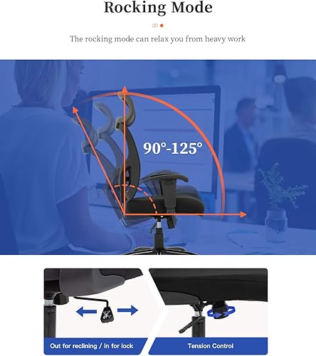 Miniatura 5 de Silla de oficina ejecutiva grande y alta, resistente, 400 libras, silla de escritorio para computadora, ergonómica, respaldo alto, silla de malla