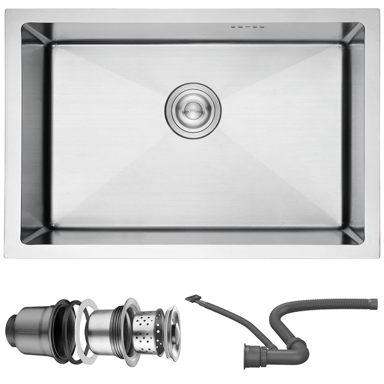 WIQUYBML Stainless Steel Kitchen Sink, Square Outdoor Campervan Sink,Undermount Sink Drop In, Topmount Single Bowl With Drainer Fittings(Silver,60x40cm)