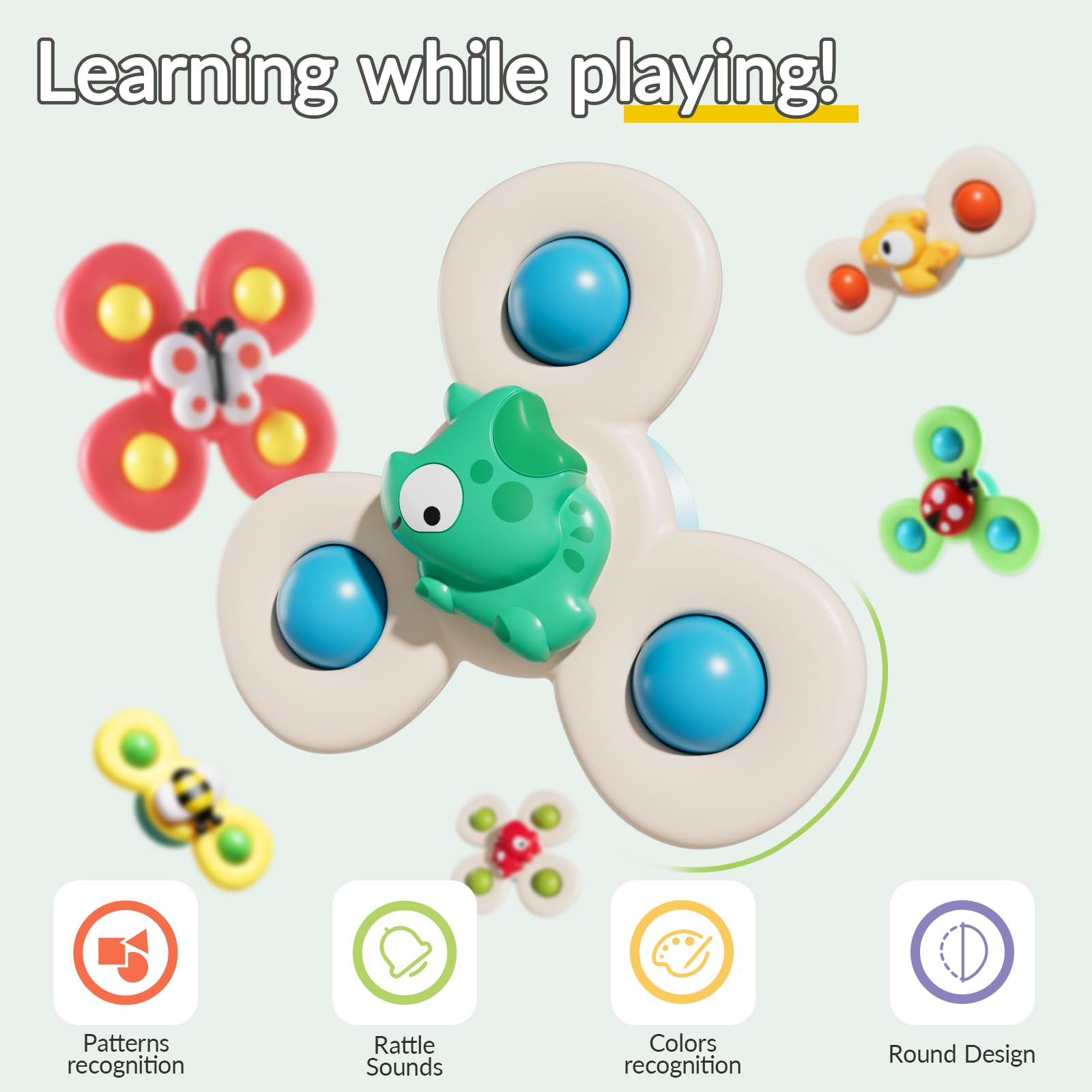 CalfQueen 6 PCS Suction Cup Spinner Toys for Kids Ages 1-3, Fidget Spinner Toys for 1 Year Old Boy Girl 12 Months Gifts, Sensory Bath Toy for Toddlers and Infants Birthday Christmas Baby Gift