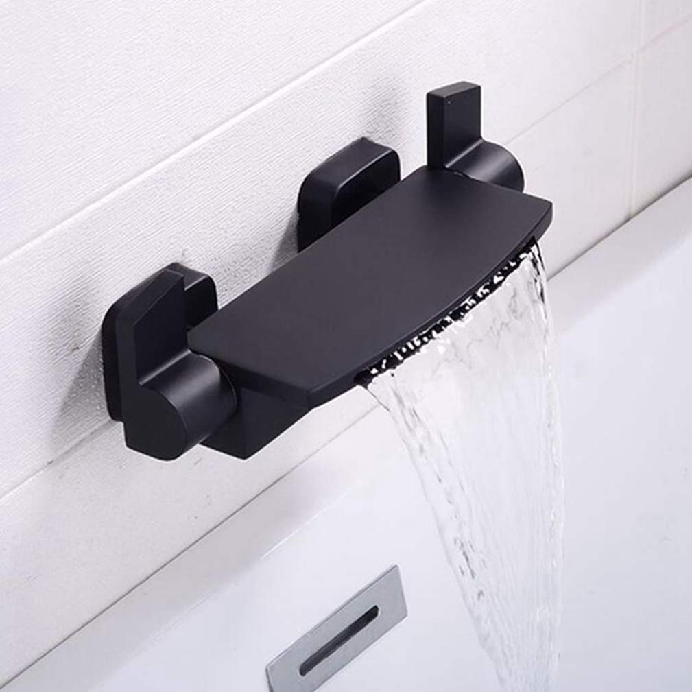 Sxithgkdw Black Faucet, Wall Bathroom Bath Faucets Bathtub Cold Hold Mixer Faucet Waterfall Crane Chrome Finished Shampoo Storage Bathtub Faucet,White(Black)