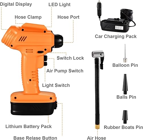 Miniatura 7 de Jocauto Compresor de aire inflador de neumáticos bomba de neumáticos de coche inalámbrica portátil de 12 V con batería recargable de iones de litio