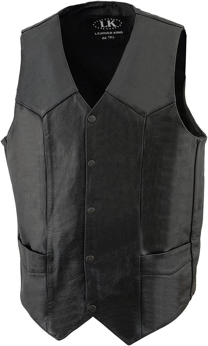 Milwaukee Leather SH1310 Men's Black Leather Classic V-Neck Motorcycle Rider Vest w/Snap Button Closure