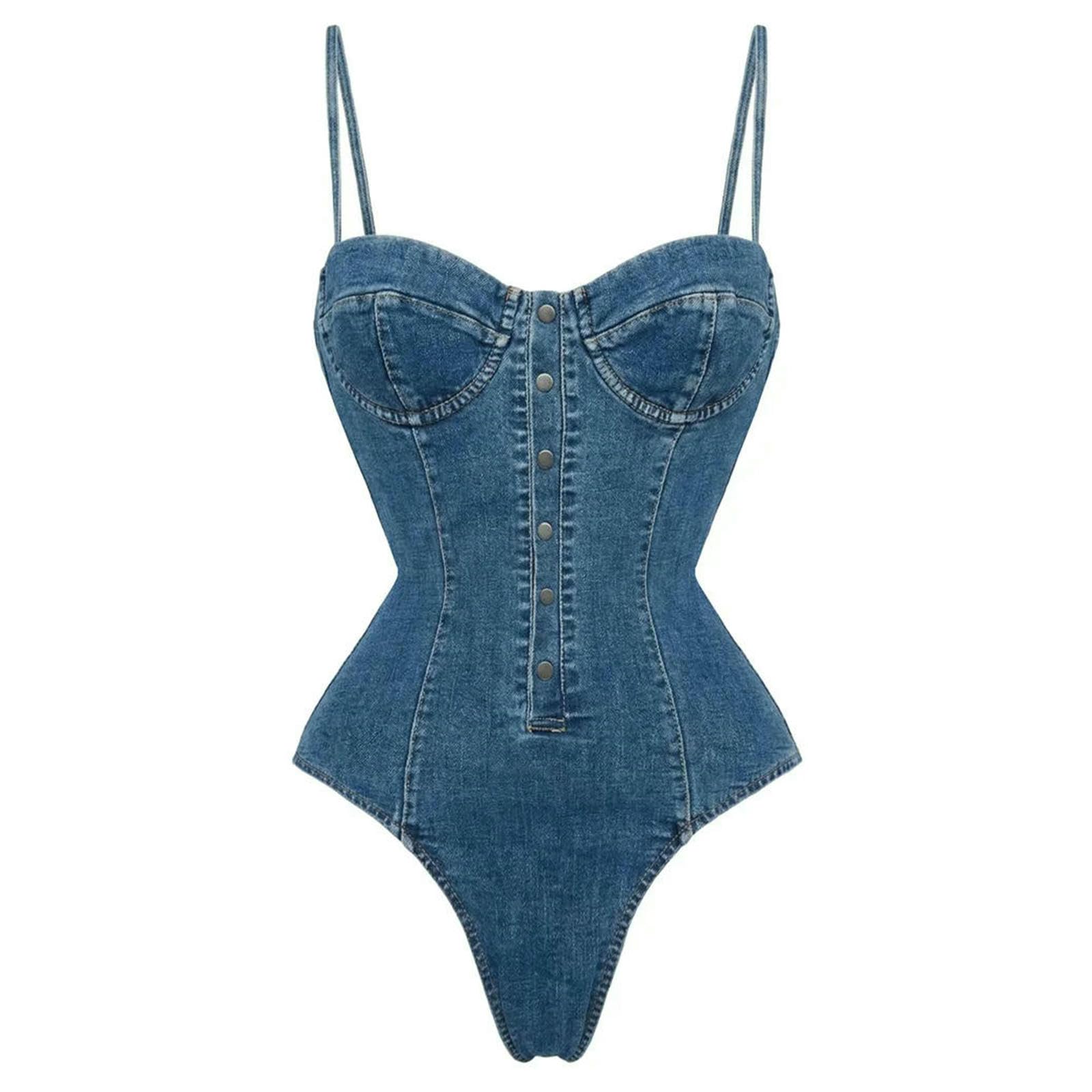 Maillot de Bain Deux Pièces Push Up Bleu Motif Denim Bikini V