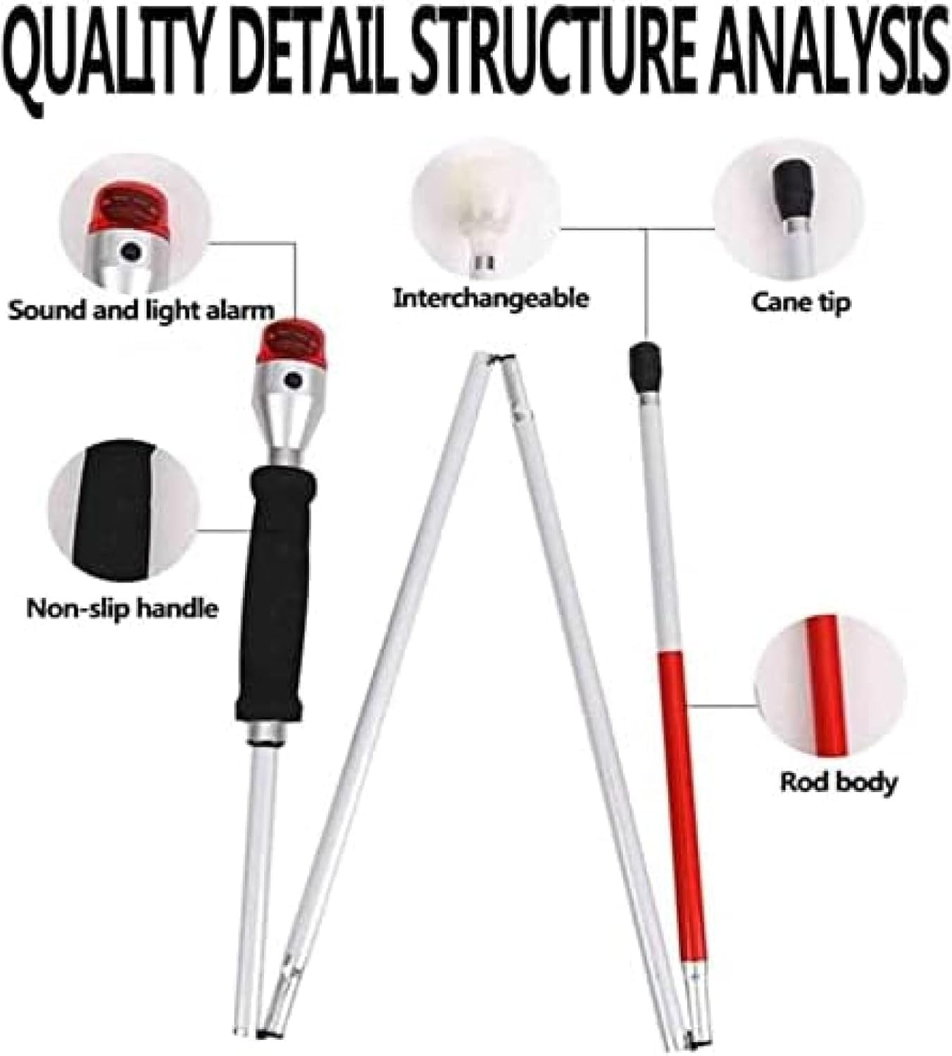 Smart Walking Cane, elektroniczna laska ślepa z diodami LED, składana laska dla osób niedowidzących, pomoce akustyczno-optyczne dla osób starszych