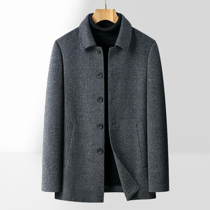 Gabardina gris de lana para hombre abrigo largo de invierno grueso con forro de plumón 2