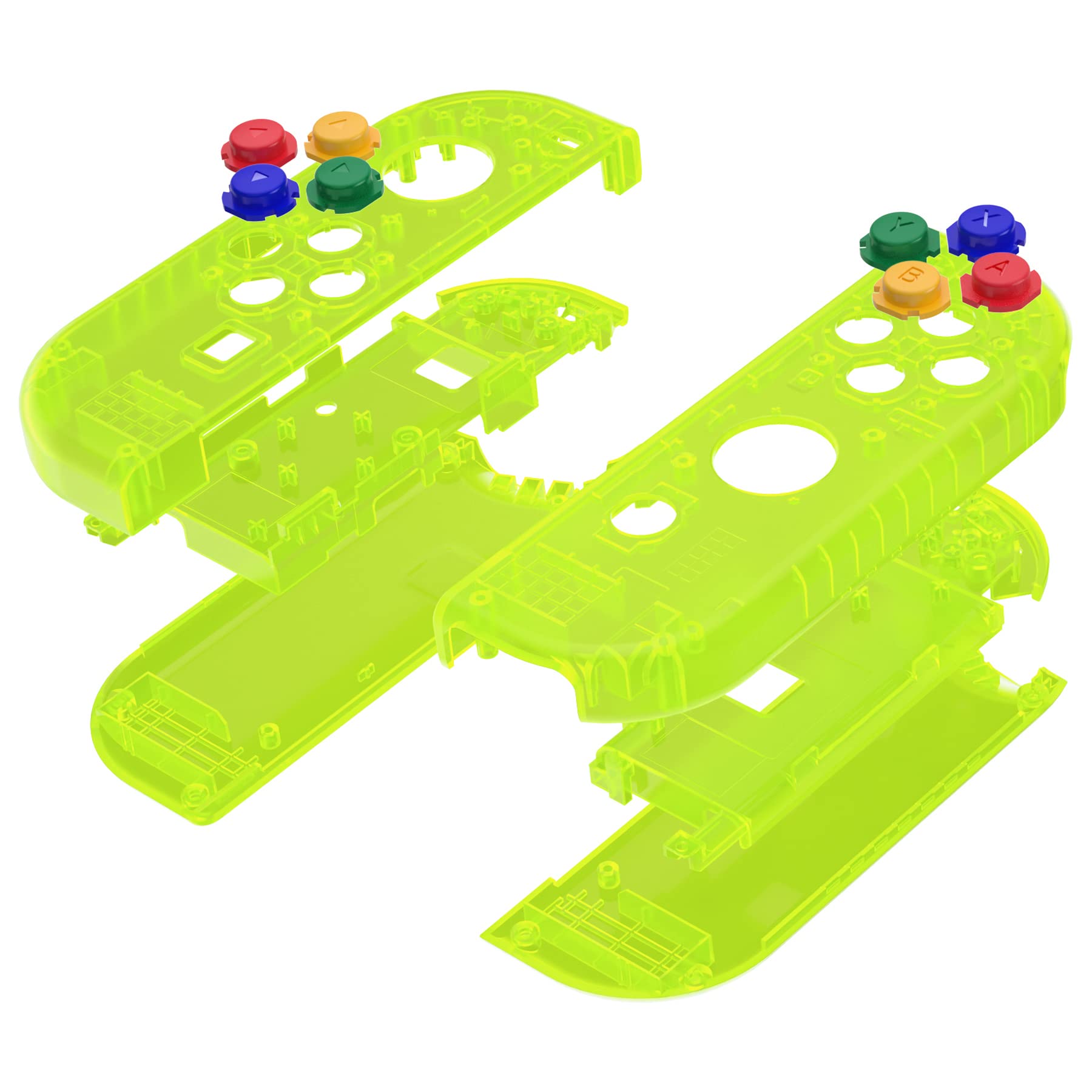eXtremeRate Cover Custodia Tasti Ricambio per Nintendo Switch/OLED Joycon,Scocca Grip Case Pulsanti Kit per Nintendo Switch/OLED Joystick Controller,Senza Joycon-Trasparente Verde Limone