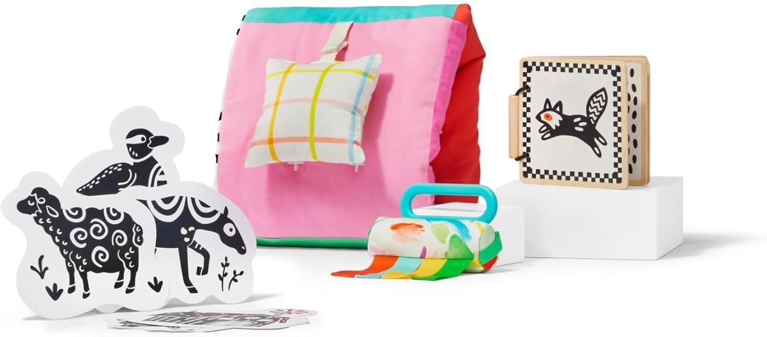 Lovevery, Explore on The Floor Mini Kit, Sensory Toys & Board Book for Newborns, Perfect Baby Registry Gift for Multi-Sensory Developmental Play Set for Early Learning & Tummy Time, 0+ Months