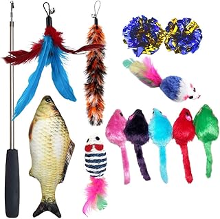 balacoo 15pcs cat Teaser Set Plush Rat cat Toy cat Fishing Pole Toy Electric Moving Fish Cat Toy Interactive Toys cat Teaser Toys Puppy Dog Toys Kitten Stick Combination Steel Wire chew