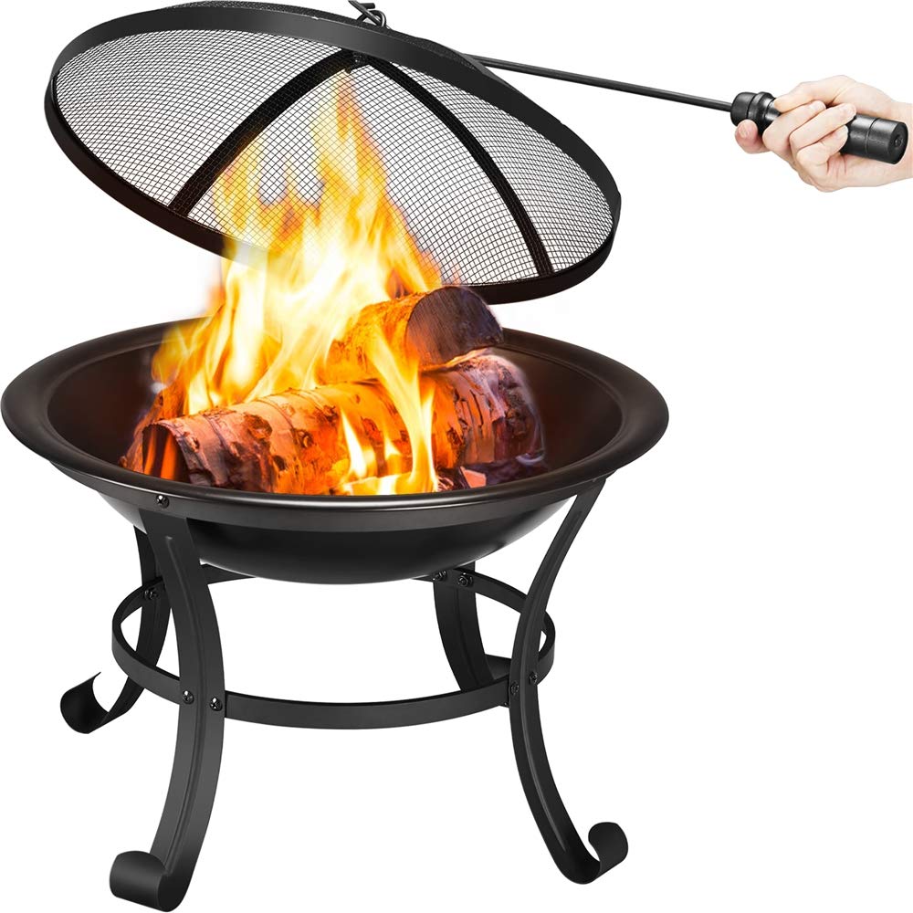 Yaheetech Brasero Exterior Jardin Chimeneas de Hierro para Carbon Leña Estufas ​de Pie Plegable para Terraza 54 x 54 x 49,5 cm Negro