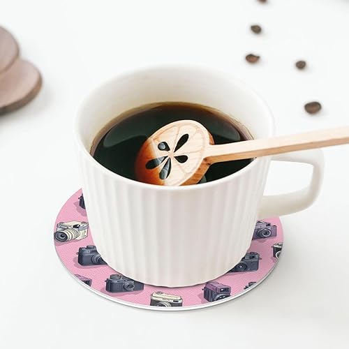 Miniatura 6 de Retro Camera Pink Print Coasters Set of 4, Drink Coasters for Tabletop Protection Suitable for Kinds of Cups, Funny Cup Coaster for Coffee Table
