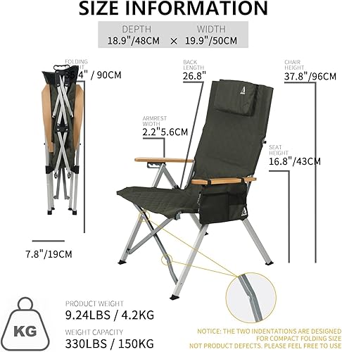 Miniatura 3 de Silla de campamento reclinable, sillas plegables resistentes con respaldo alto ajustable de 4 etapas para adultos, silla reclinable compacta y