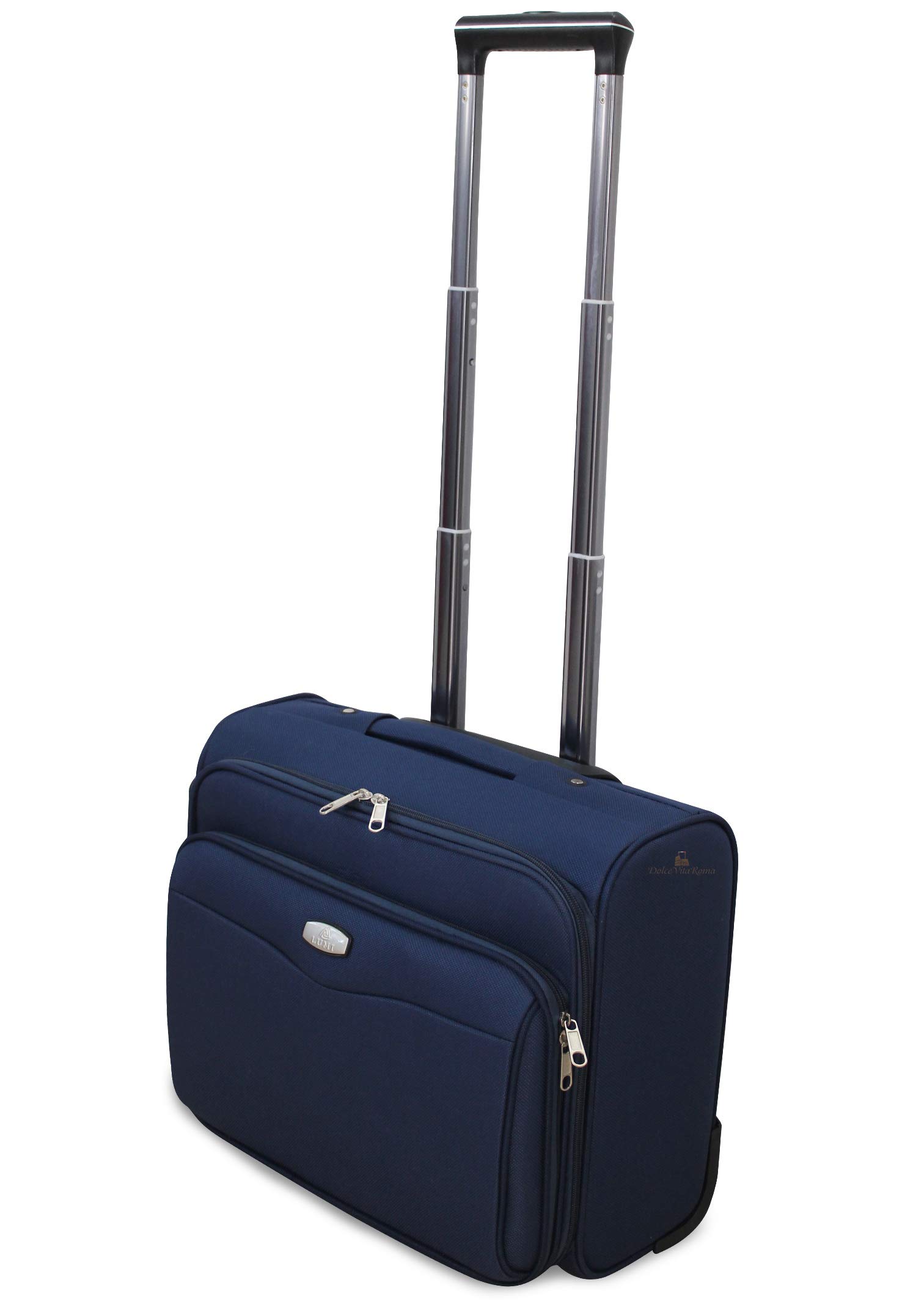 Valigia Piccola Pilota Business in Poliestere 42x25x35, 30 Litri 2 ruote, Con Tasca Pc, Bagaglio a Mano (Blu)